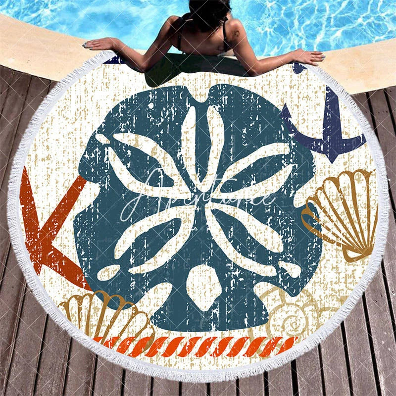 Aperturee - Aperturee Poolside Relaxation Oceanic Motif Round Beach Towel