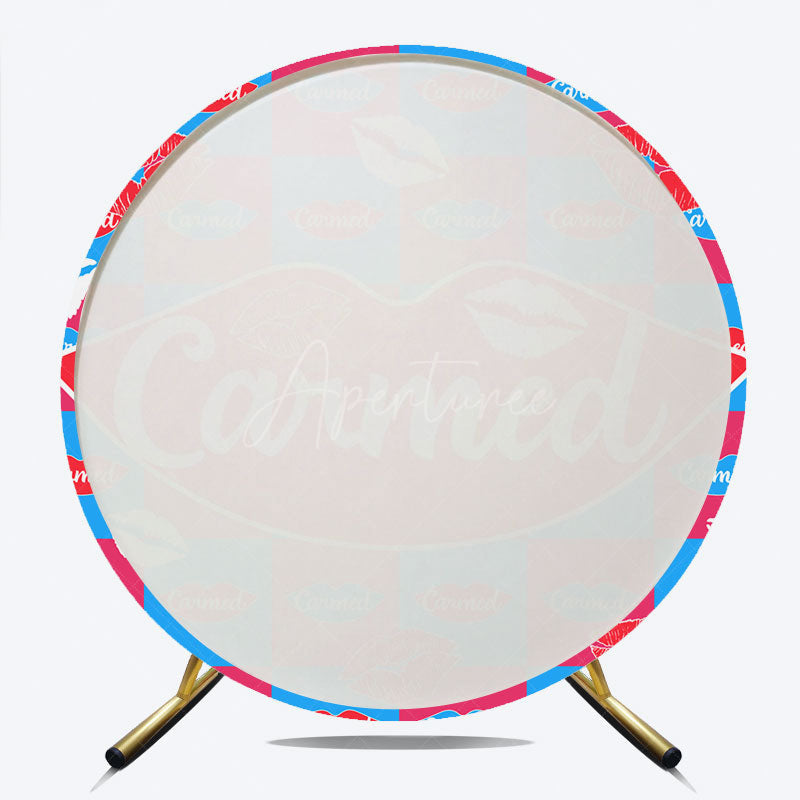Aperturee - Aperturee Pop Art Lip Balm Inspired Round Backdrop Red Lips and Checkered Pattern Fun and Colorful Party Photo Booth