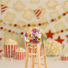 Aperturee - Aperturee Popcorn Movie Night Theme Photography Backdrop Red and White Striped Birthday Party Photo Background