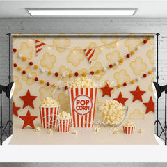 Aperturee - Aperturee Popcorn Movie Night Theme Photography Backdrop Red and White Striped Birthday Party Photo Background