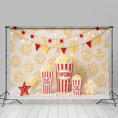 Aperturee - Aperturee Popcorn Wall Flags Light Photo Cake Smash Backdrop