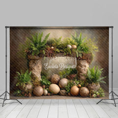 Aperturee - Aperturee Prehistoric Dinosaur Egg Photography Backdrop Stone Arch and Ferns for Birthday Jurassic Cake Smash Background