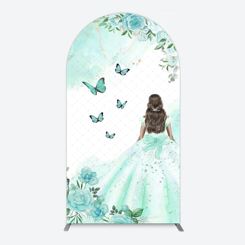 Aperturee - Aperturee Princess and Butterflies Arch Backdrop Mis Quince A?os Sweet 16 Birthday Elegant Girl Party Photo Booth Decor