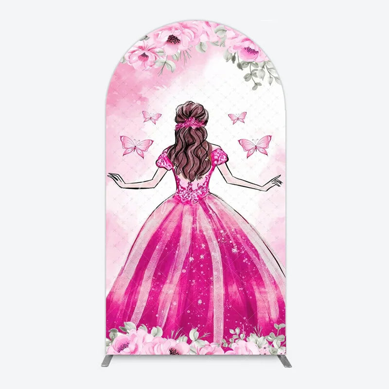 Aperturee - Aperturee Princess and Butterflies Arch Backdrop Mis Quince A?os Sweet 16 Birthday Elegant Girl Party Photo Booth Decor