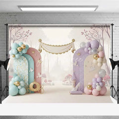 Aperturee - Aperturee Princess Castle Carriage Photography Backdrop Fairy Tale Glass Slipper Party Banner