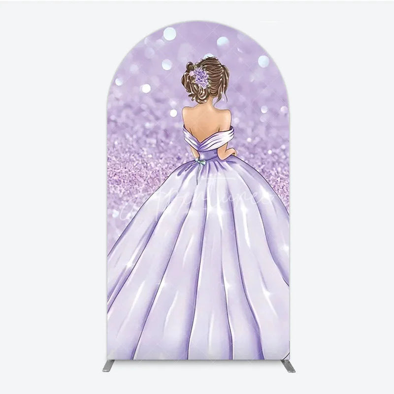 Aperturee - Aperturee Princess Gown Arch Backdrop for Quincea?era Lavender Glitter Sweet 16 Elegant Girl Birthday Decor