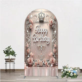Aperturee - Aperturee Princess Happy Birthday Arch Backdrop Royal Pink and Silver with Crown Elegant Queen Themed Party Decor