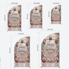 Aperturee - Aperturee Princess Happy Birthday Half Moon Arch Backdrop Royal Pink and Silver with Crown Elegant Queen Themed Party Decor