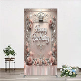 Aperturee - Aperturee Princess Happy Birthday Rectangle Backdrop Royal Pink and Silver with Crown Elegant Queen Themed Party Decor