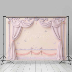 Aperturee Aperturee Princess Room Wall Photography Backdrop Pink Curtains and Butterflies Wall Decor Fairytale Bedroom Photo Prop