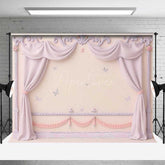 Aperturee Aperturee Princess Room Wall Photography Backdrop Pink Curtains and Butterflies Wall Decor Fairytale Bedroom Photo Prop