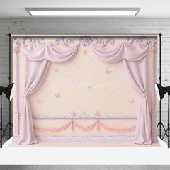 Aperturee Aperturee Princess Room Wall Photography Backdrop Pink Curtains and Butterflies Wall Decor Fairytale Bedroom Photo Prop