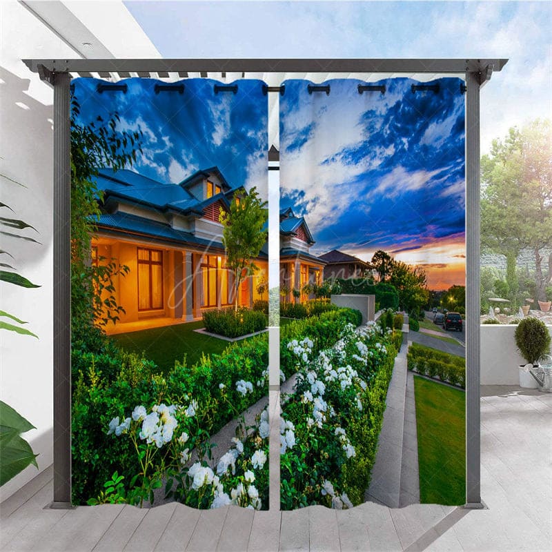 Aperturee - Aperturee Printed Garden Landscape Waterproof Outdoor Curtains For Porch