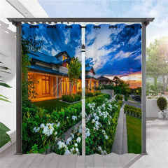 Aperturee - Aperturee Printed Garden Landscape Waterproof Outdoor Curtains For Porch