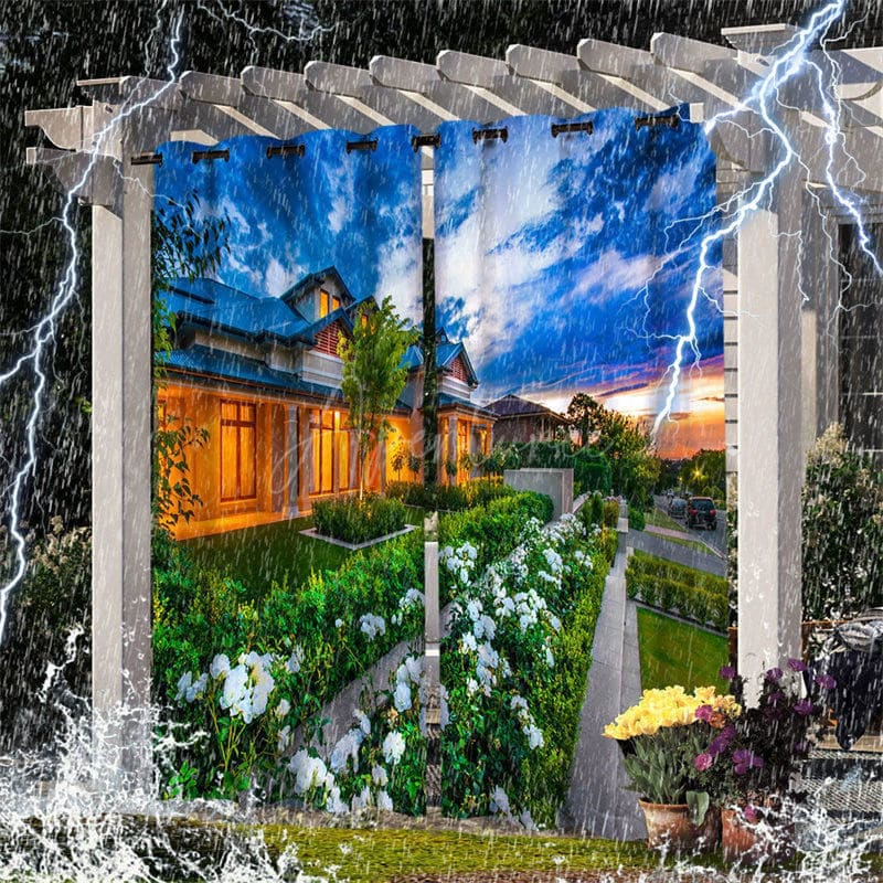 Aperturee - Aperturee Printed Garden Landscape Waterproof Outdoor Curtains For Porch