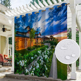 Aperturee - Aperturee Printed Garden Landscape Waterproof Outdoor Curtains For Porch