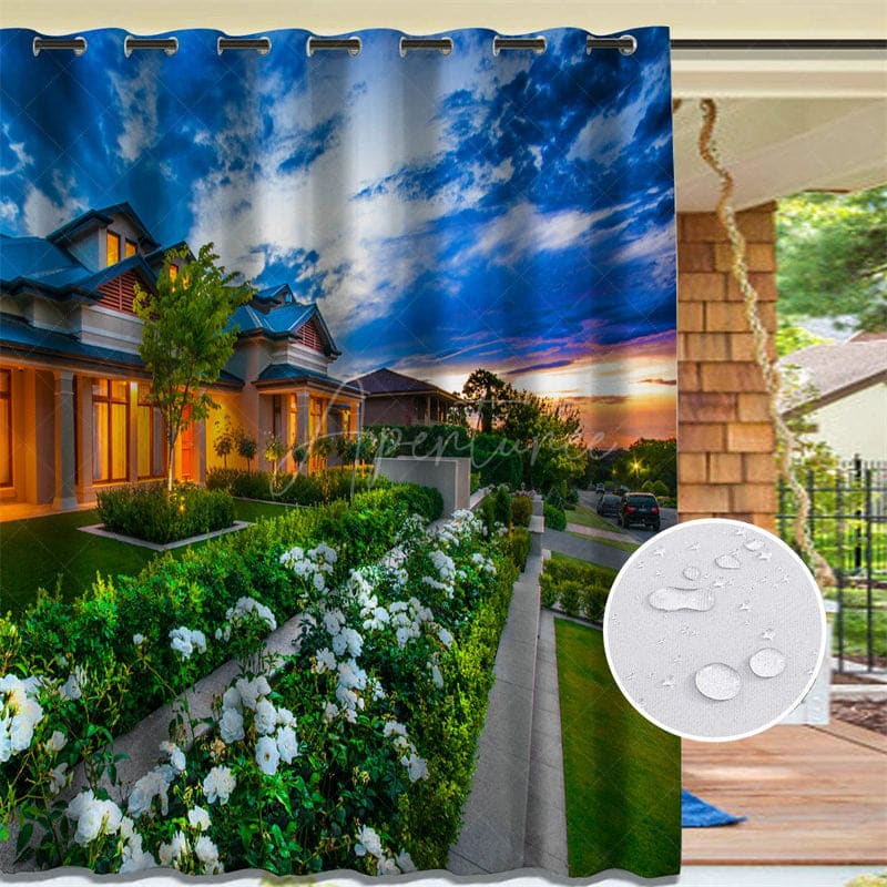 Aperturee - Aperturee Printed Garden Landscape Waterproof Outdoor Curtains For Porch