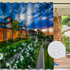 Aperturee - Aperturee Printed Garden Landscape Waterproof Outdoor Curtains For Porch