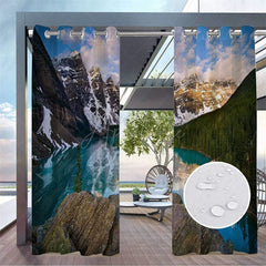 Aperturee - Aperturee Printed Natural Scenery Waterproof Outdoor Curtains For Porch