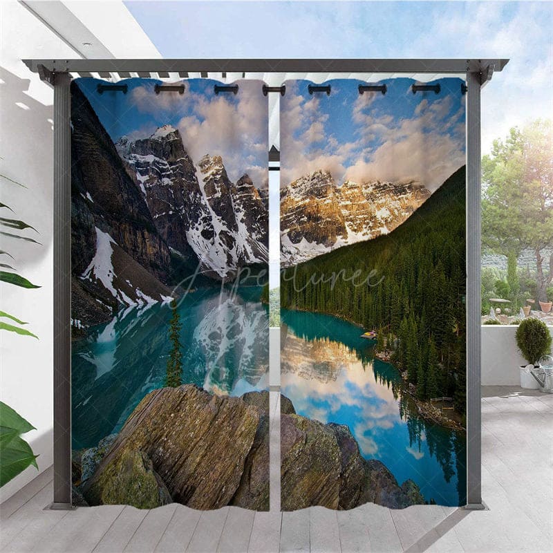 Aperturee - Aperturee Printed Natural Scenery Waterproof Outdoor Curtains For Porch