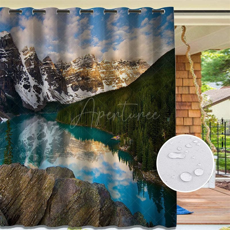Aperturee - Aperturee Printed Natural Scenery Waterproof Outdoor Curtains For Porch