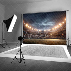 Aperturee - Aperturee Professional Sports Stadium Backdrop Night Game Floodlights Green Football Field Photography Game Day Party