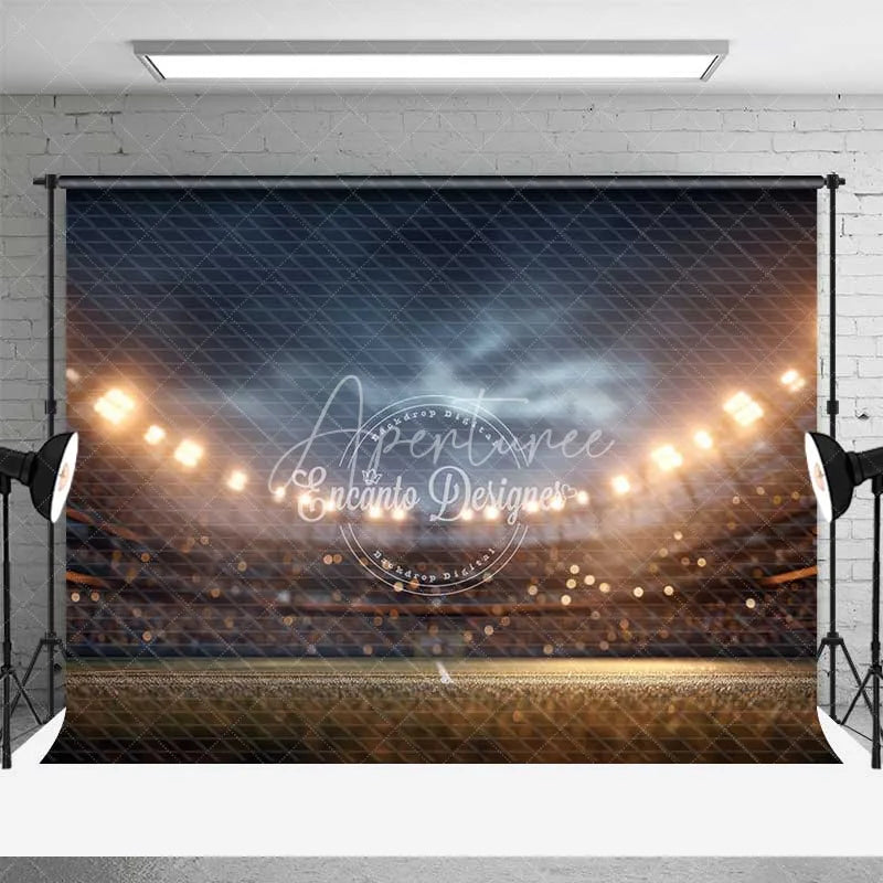 Aperturee - Aperturee Professional Sports Stadium Backdrop Night Game Floodlights Green Football Field Photography Game Day Party