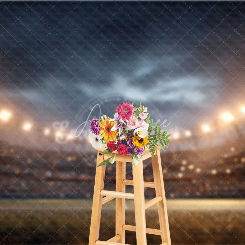 Aperturee - Aperturee Professional Sports Stadium Backdrop Night Game Floodlights Green Football Field Photography Game Day Party