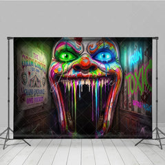 Aperturee - Aperturee Psychedelic Neon Dripping Clown Face Holiday Backdrop Grim Circus Horror Theme Party Decor with Toxic Graffiti