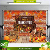 Aperturee - (Ship In 24HR) Aperturee Pumpkin Maples Turkey Brick Thanksgiving Day Bacdrop