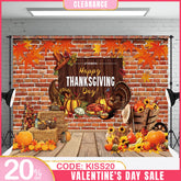 Aperturee - (Ship In 24HR) Aperturee Pumpkin Maples Turkey Brick Thanksgiving Day Bacdrop