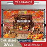 Aperturee - (Ship In 24HR) Aperturee Pumpkin Maples Turkey Brick Thanksgiving Day Bacdrop
