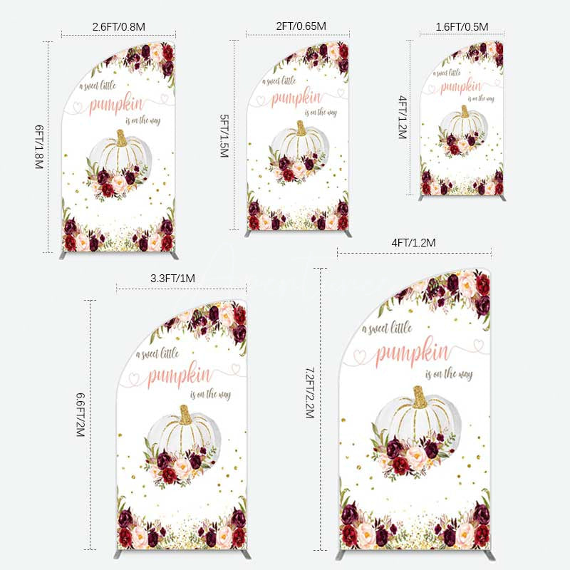 Aperturee Aperturee Pumpkin On The Way Floral Baby Shower Half Moon Arch Backdrop