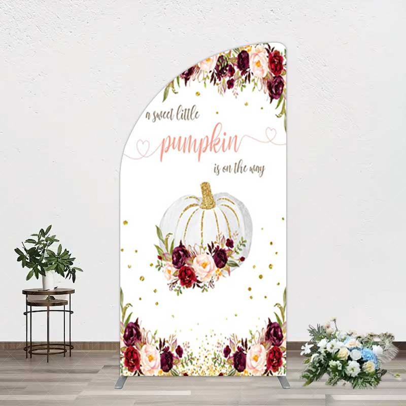 Aperturee Aperturee Pumpkin On The Way Floral Baby Shower Half Moon Arch Backdrop