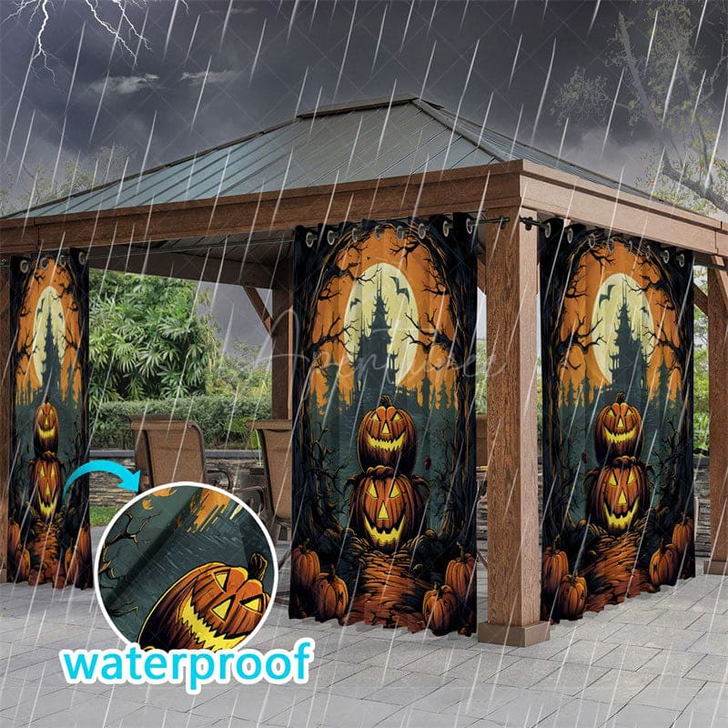 Aperturee - Aperturee Pumpkin Path Waterproof Printed Outdoor Curtains