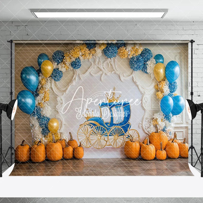 Aperturee - Aperturee Pumpkins Balloons Carriage Cake Smash Photo Backdrop