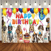 Aperturee - Aperturee Puppy Dog Birthday Backdrop Happy Birthday with Balloons Cake and Pets Party Photo Booth Props