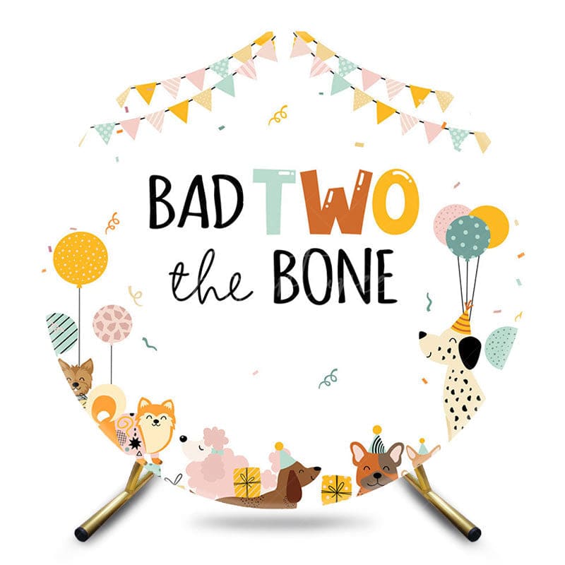 Aperturee - Aperturee Puppy Park Bad Two The Bone Round Birthday Backdrop