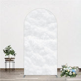 Aperturee - Aperturee Pure White Textured Snowy Cloud Round Top Arch Backdrop Ethereal Winter Wonderland Party Decor.