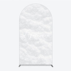 Aperturee - Aperturee Pure White Textured Snowy Cloud Round Top Arch Backdrop Ethereal Winter Wonderland Party Decor.