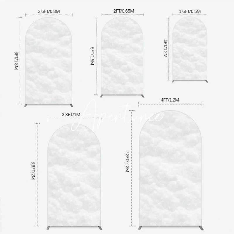 Aperturee - Aperturee Pure White Textured Snowy Cloud Round Top Arch Backdrop Ethereal Winter Wonderland Party Decor.