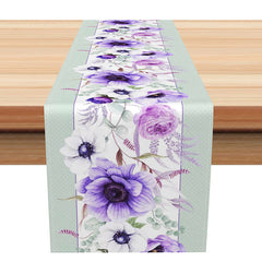 Aperturee - Aperturee Purple 3D Floral Bloom Table Runner Abstract Botanical Garden Decor Elegant Spring or Summer Kitchen Linen