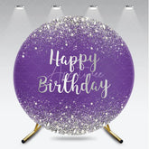 Aperturee - Aperturee Purple and Silver Glitter Happy Birthday Round Backdrop Elegant Diamond Sparkle Celebration Party Decor