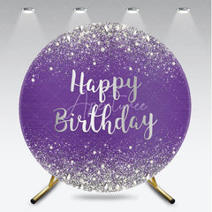 Aperturee - Aperturee Purple and Silver Glitter Happy Birthday Round Backdrop Elegant Diamond Sparkle Celebration Party Decor