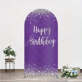 Aperturee - Aperturee Purple and Silver Glitter Happy Birthday Round Top Arch Backdrop Elegant Diamond Sparkle Party Decor
