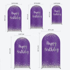 Aperturee - Aperturee Purple and Silver Glitter Happy Birthday Round Top Arch Backdrop Elegant Diamond Sparkle Party Decor