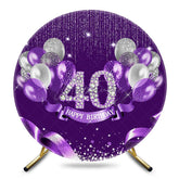 Aperturee - Aperturee Purple Balloons Glitter 40th Birthday Round Backdrop