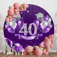 Aperturee - Aperturee Purple Balloons Glitter 40th Birthday Round Backdrop