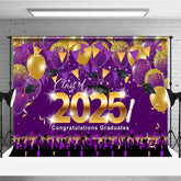 Aperturee - Aperturee Purple Balloons Glitter Flag Congrats Grad Backdrop