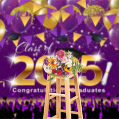 Aperturee - Aperturee Purple Balloons Glitter Flag Congrats Grad Backdrop